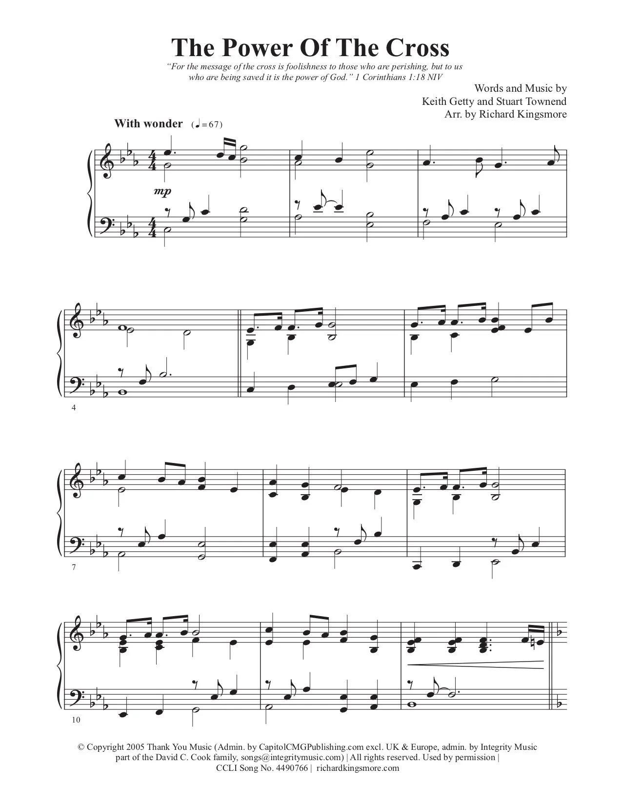 The Power of the Cross Solo Piano Sheet Music by Richard Kingsmore